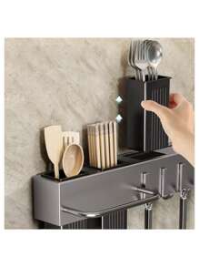 Soporte de pared para cocina organizador de utensilios - Negro - Ver 4