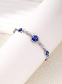 1pc Fashion Shiny Navy Blue Heart-Shaped Crystal Zirconia Bracelet, Jewelry Gift For Women