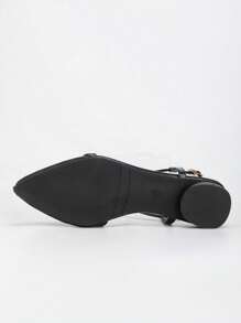 Sandalias negras de tacón bajo con punta cerrada y correa de tobillo, cómodas y transpirables para mujer de talla grande