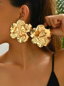 1 st. Mode Overdreven Oversized Geometrische Bloemen Metalen Gelaagde Statement Oorbellen, Metallic Look, Geschikt Voor Dagelijkse Draag- En Feestsieraden