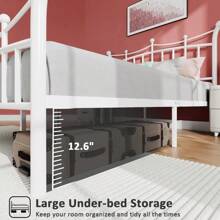 Estructura de cama de matrimonio HOMBCK con cabecero, marco de cama de metal blanco con diseño de patrón de corona, base de colchón con almacenamiento debajo sin necesidad de caja de resortes, montaje silencioso y fácil, color blanco