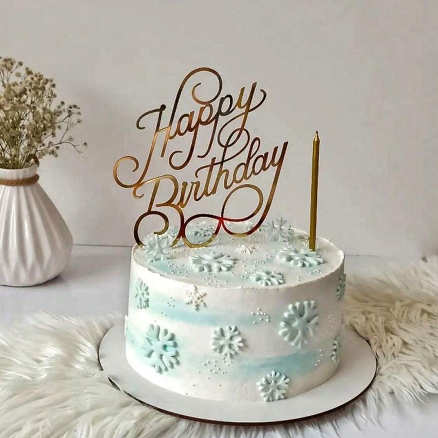 1 件/3 件/5 件金色玫瑰金亚克力生日快乐蛋糕装饰适用于生日派对蛋糕装饰 - 彩色 - 查看 1
