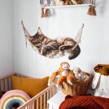 1pc Cute Cat Themed Window Decal, Waterproof, Easy To Use Home Kitchen Cabinet Wall Stickers Gifts Birthday Graduation