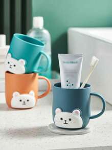5PCS Cute Cartoon Mouthwash Mug, Household Toothbrush Cup, Plastic Mouthwash Mug With Handle, Bathroom Mug, Bathroom Accessories, Bear Mouthwash Mug With Handle, Light Luxury Wash Mug, Student Dorm Room Toothbrush Cup, Bathroom Toothbrush Mug Home Bathroom Decor Fall Decor Back To School - Multicolor - View 4