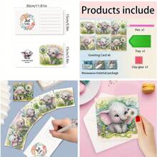 6pcs/Set DIY Diamond Painting Greeting Cards Kit - Elephant, Sea Turtle, Giraffe, Bear - Round & Speial Shaped Diamond Art Cards On Paper - Animal Themed Craft For Expressing Love & Sentiment - Multicolor - View 3