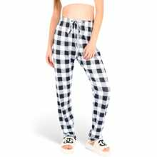 Women's Plaid Flannel Lounge Pants With Elastic Waistband And Adjustable Drawstring - Black - View 6