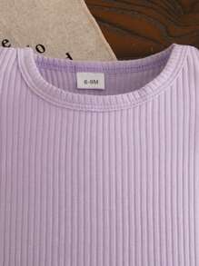 Conjunto infantil feminino 2 peças/conjunto blusa manga curta roxa e calça pantalona com babados, verão - Roxo Malva - Ver 7