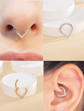 1 pieza Aro de nariz/septum de 16G y 1.2MM de grosor con incrustaciones de circonita, joyería de moda para perforación