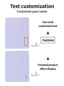 1pc Transparent Pencil Slot Triple-Fold Tablet Case, Purple, Customizable Text, Triple Fold Stand, Built-In Pencil Slot, Soft Edge Full Wrap Anti-Wear, Magnetic Sleep/Wake, Minimalist Casual Business Classic TPU Soft Shell Cover, Compatible With IPad Mini4/Mini5/Mini6/Mini7/Air/Air2/9.7/10.2/10.5/Air4/Air5/10.9/Pro 11-In.(M2)-2024/Pro 11-In.(M4)-2024, Apple Models A8, Models, Note: The Final Font Style Is Subject To The Effect Diagram. - Purple - View 5