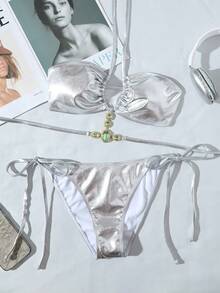 Women Swimwear Set, Summer Two Pieces Bikini Swimwear - Silver - View 1