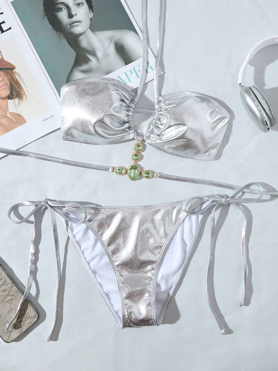 Women Swimwear Set, Summer Two Pieces Bikini Swimwear - Silver - View 1
