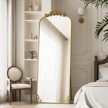 72"X24" Full Length Mirror With Baroque Flower Head Design Wall-Mounted Mirror,Gold - Gold - View 3