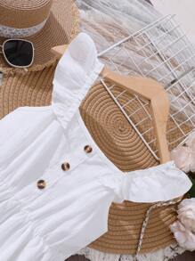 Tween Girls White Ruffle Hem Splice Elegant Dress, Spring/Summer