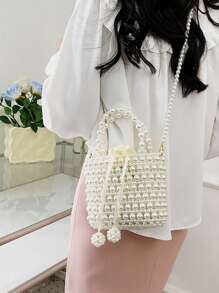 حقيبة يد فرنسية بالخرز اللؤلؤي، حقيبة كتف، حقيبة كروس بودي مزخرفة بالخرز، منتج نهائي، حقيبة هاتف للسيدة الأنيقة للربيع/الصيف 2025