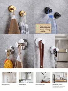 4个装吸盘挂钩，适用于淋浴房，不锈钢防水吸盘挂钩，无需钻孔，适用于淋浴房、浴室、厨房，可安装在玻璃淋浴门、镜子、瓷砖和其他光滑表面上，用于悬挂毛巾、浴袍、浴球等。1/2个装浴室配件，浴室工具 - 彩色 - 查看 3