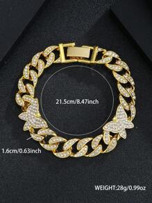 1pc Fashionable Cuban Link Butterfly Fully Rhinestone Necklace, Charming Jewelry Gift For Women - Butterfly - View 8