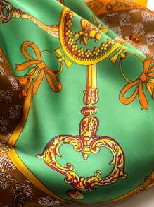 1 Khăn choàng lụa Bandana in hoa thanh lịch dành cho nữ 70*70cm, thời trang để mặc hàng ngày vào mùa xuân cho trang phục - màu xanh lá - Xem 4