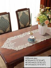 1pc 100% Polyester Mesh Fabric Table Runner, Delicate 3D Embroidery, Lace Trim, Luxurious Vintage Style, Can Be Used As Kitchen/Dining Table Runner, Placemat, Tablecloth, Picnic Mat, Gift, Home/Party/Wedding/Outdoor Decor, Available In Multiple Sizes - Multicolor - View 3