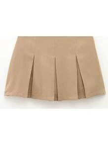 女士百褶迷你裙，新款时尚高腰基础款休闲街头风半裙，夏季 - 卡其色 - 查看 5
