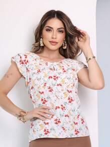 Women's Crepe Blouse With Beautiful Floral Print - White - View 2