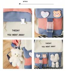 Mochila de cinco piezas tipo coreano para estudiantes de secundaria y preparatoria,moderna mochila con gran capacidad,trae una bolsa grande,una bolsa mediana,un monedero y una lapicera. - Morado - Ver 5