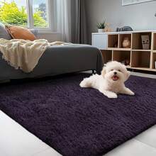 Area Shag Rug For Living Room Bedroom Nursery Room, Machine Washable Fluffy Shaggy Runner Rugs With Rubber Backing For Kitchen Dining Room, Indoor Aesthetic Decor Fuzzy Thick Modern Carpet For Entryway Laundry Room Game Room - 紫色 - 查看 7