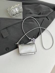 Bolso Bandolera Mini con Correa de Cadena Acrílica para Labial - Plateado - Ver 10