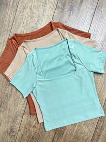 Square Suplex Cropped With Lining Casual Women's Kit With 3 - بني/نيود/اخضر اوليفيا - مشاهدة 1