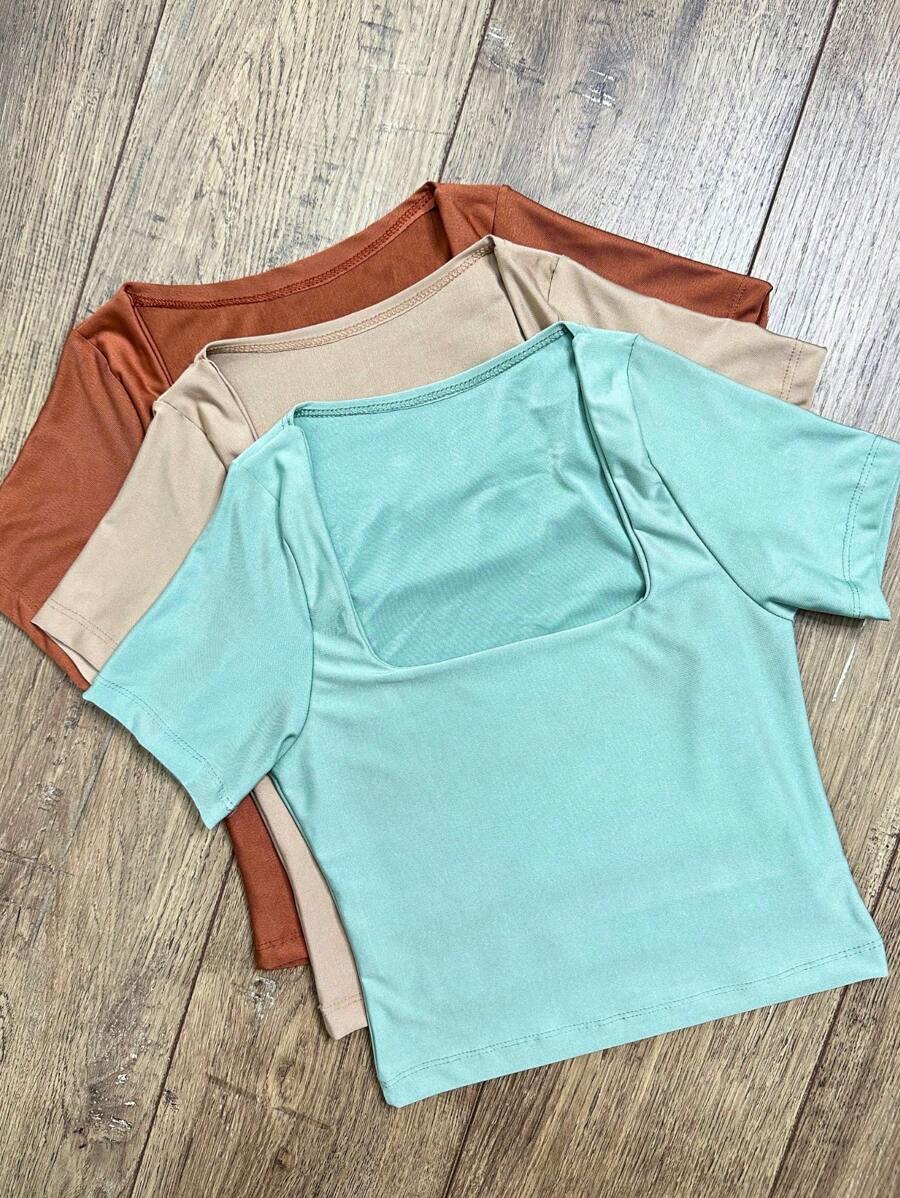 Square Suplex Cropped With Lining Casual Women's Kit With 3 - بني/نيود/اخضر اوليفيا - مشاهدة 1