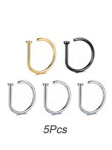 1 件/3 件/5 件女士和女孩假鼻环金色不锈钢 D 型简约美式个性字母嘻哈街头风格无孔配饰假鼻钉 - 金色 - 查看 18