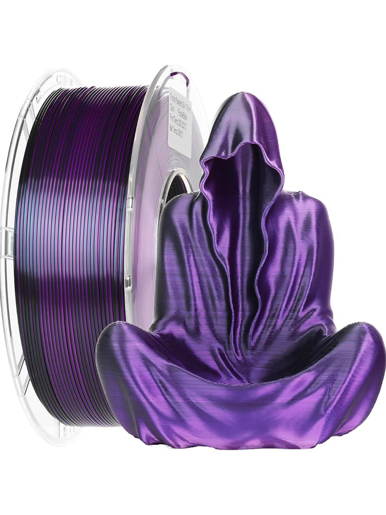 Silk Black Purple Gradient PLA 1KG 3D Printed Filament, Bi-Color Gradient, High Toughness, Shiny Texture, Diameter 1.75 Mm, Low Shrinkage, Dimensional Accuracy +/- 0.02 Mm, Smooth Surface Plastic Material [Reel Color Random]