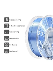 Silk Blue Silver Gradient PLA 1KG 3D Printed Filament, Bi-Color Gradient, High Toughness, Shiny Texture, Diameter 1.75mm, Low Shrinkage, Dimensional Accuracy +/- 0.02mm, Smooth Surface Plastic Material [Spool Color Random]
