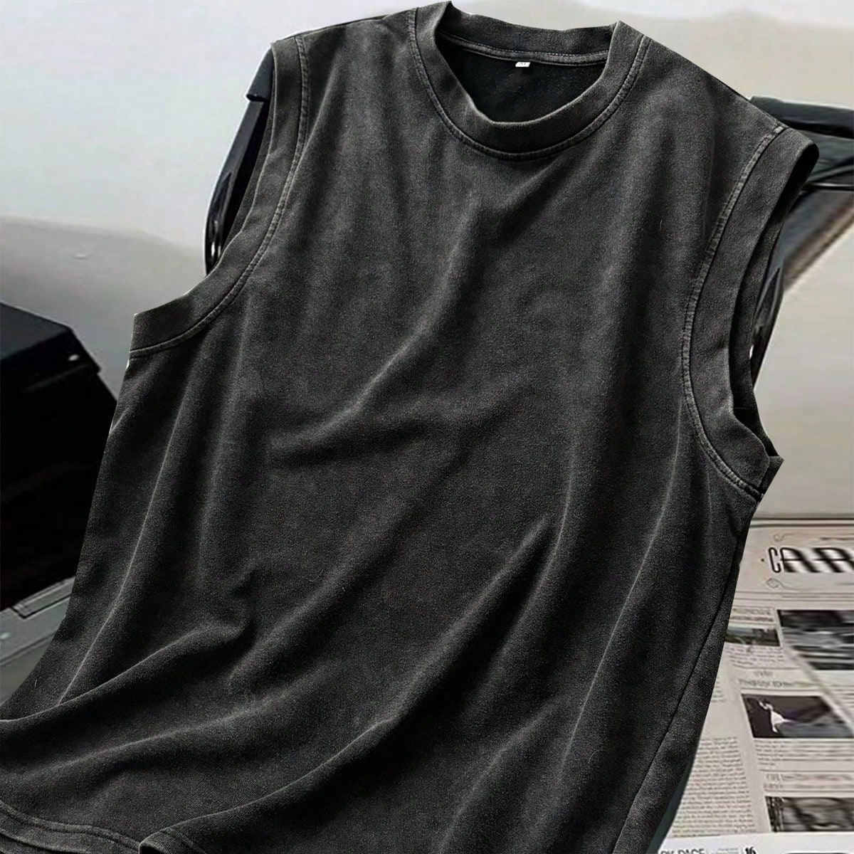 Camiseta de tirantes casual de estilo vintage lavado sencilla para hombres, color oscuro