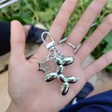 1pc Charming Silver Balloon Dog Keychain - Perfect Gift For Pet Lovers - Car Key Chain - Stainless Steel Material - 8cm/3.15 Inch - Multicolor - View 7