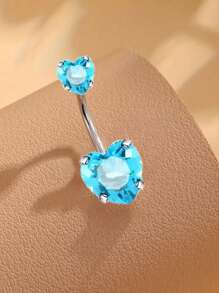1pc Minimalist Cubic Zirconia Heart Decor Stainless Steel Belly Button Piercing Jewelry, Suitable For Daily Wear For Women
