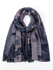 1 pezzo Hijab di moda bohémien da donna con stampa marmorizzata blu navy, velo casual da strada per uso quotidiano, fascia per capelli autunnale