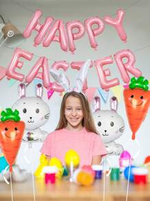 15-delige Happy Easter-ballonnenset, inclusief 16-inch letterballonnen, konijnen- en wortelfolieballonnen, geschikt voor paasdecoratie, paasthema, verjaardagsfeestdecoratie, lentefeestthema
