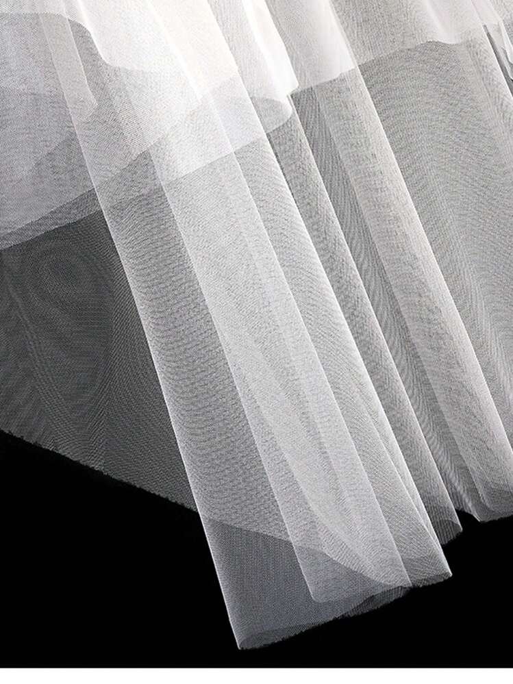 1pc Sheer Double-Layer Short Bride Headband, Suitable For Brides - White - View 4