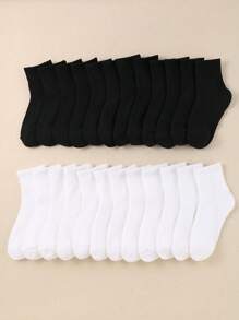 12 Pairs Of Children's Solid Color Black And White Socks Suitable For Daily Life, Boys And Girls, Media - Multicolor - View 6