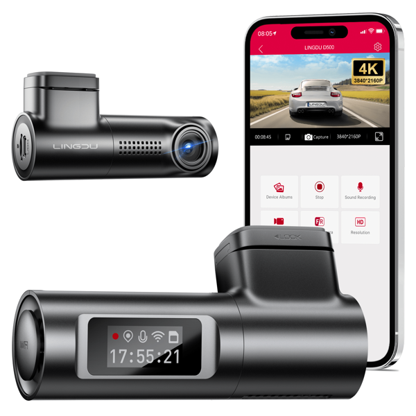 Dashcam 4K anteriore per auto con GPS WiFi, telecamera per auto con visione notturna WDR, display da 0,96 pollici Dvr, sensore G, registrazione in loop, controllo APP, monitoraggio del parcheggio