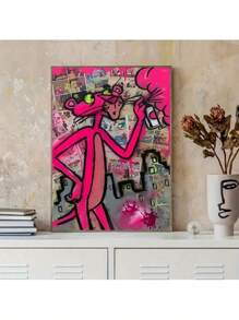 Unique Pink Panther Cartoon Canvas Art - Wooden Frame Canvas Painting 1 Piece (3) Thickness 2.25cm / 0.9inch Home Gift Decoration Room Decoration Aesthetics Wall Decoration Art Perfect Gift Autumn Winter Wall Decoration Living Room Decoration Bedroom Decoration Kitchen Decoration Entrance Decoration Bathroom Decoration Direct Wall Painting High-Quality Wall Painting Poster - Màu Hồng Tươi - Xem 5