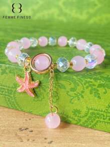 1 pieza Pulsera para niña marca Finess color rosa, pulsera hecha a mano con cuentas con diseños lindos de animales, océano y estrellas, adecuado para niños de 3 a 6 años, regalo de joyería de juguete colorida