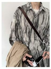 Long Sleeved Shirt, Men's Casual Spring Tie Dye Top, Outerwear, Corduroy, Ink Wash, Loose Lapel Feeling, Handsome And Rugged Men