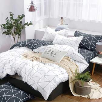 3 件套简约格子柔软羽绒被套（2 个枕套和 1 个羽绒被套）