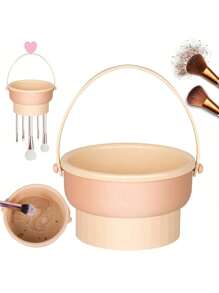 1pc Makeup Brush Cleaner Mat 3 In 1 Silicone Makeup Brush Cleaner Bowl Cosmetic Brushes Cleaning Tool Organizer For Storage And Air Dry,Clean Makeup Brush, Sponge, Powder Puff And Other Cleaners Makeup Tools Air Drying Rack