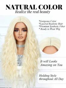 High Quality Fluffy Women's Wig Gold 28 "Mid-Length Curly Wig Synthetic Heat Resistant Fiber Perfect For Holiday Travel Family Party Cosplay Everyday Wear