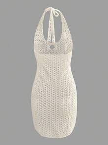 Boho-Urlaubsoutfits für Frauen, einfarbiges sexy Bodycon-Strickkleid mit Neckholder-Ausschnitt und Hohlmuster-Ausschnitt