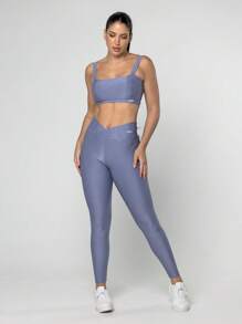 LOT FITNESS Women's Gym Fitness Set Top And Leggings Polyamide Gym Clothing - Màu xanh nhạt - Xem 1