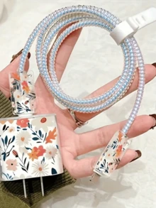 5pcs Floral Charger Protector Case, Data Cable Protector Compatible With Iphone 14/15 Pro Max, Charger Coil Protector Compatible With Iphone 13/12/11 18/20W, Ideal Gift For Boyfriend/Girlfriend