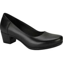 Zapato Zapatilla De Piel Negra, Tacón Bajo Ancho y Horma Redonda, Diseño Cerrado - Negro - Ver 1